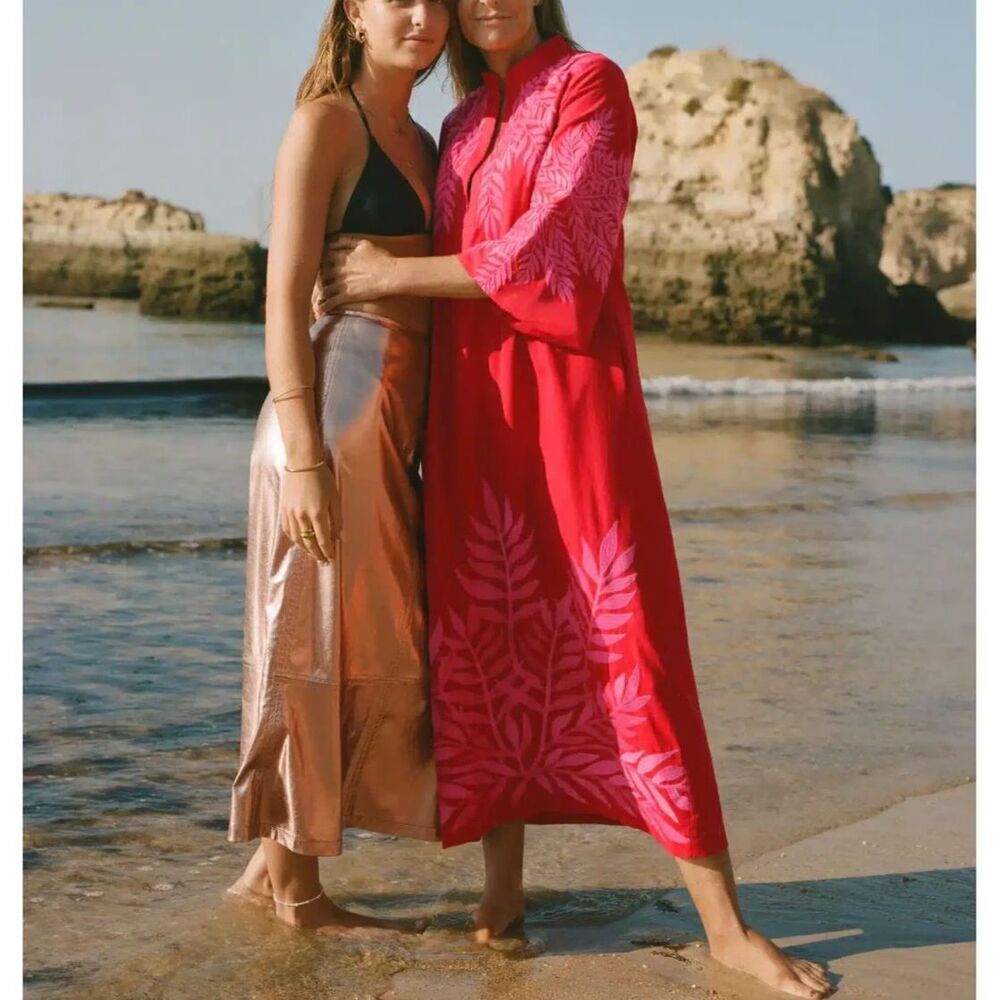 Tuckernuck India Hicks Windermere Caftan Scarlet Pink Embroidered XL Orig. $250